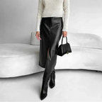 Aysha חצאית דמוי עור גבוהה עם שסע קדמי