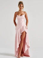 שמלת סאטן מקסי עם שסע דגם יפית