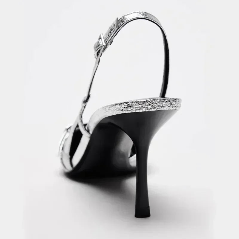 Terry נעלי עקב כסף אלגנטיות