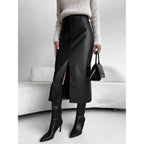 Aysha חצאית דמוי עור גבוהה עם שסע קדמי