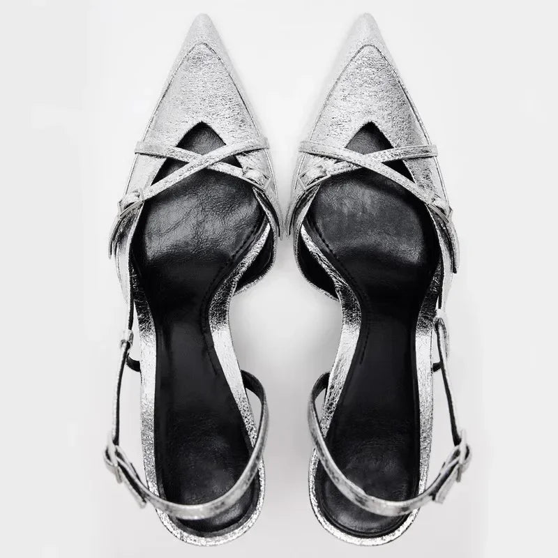 Terry נעלי עקב כסף אלגנטיות