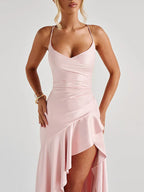 שמלת סאטן מקסי עם שסע דגם יפית