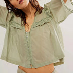 Abbie חולצת כותנה וי עם תחרה