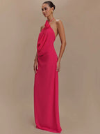 שמלת מקסי הלטר עם כתפיים חשופות וגב פתוח דגם צ'רי